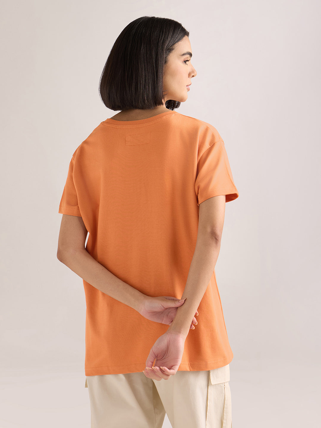 Womens Embroidery Boxy Regular Fit French Terry Cotton Tshirt