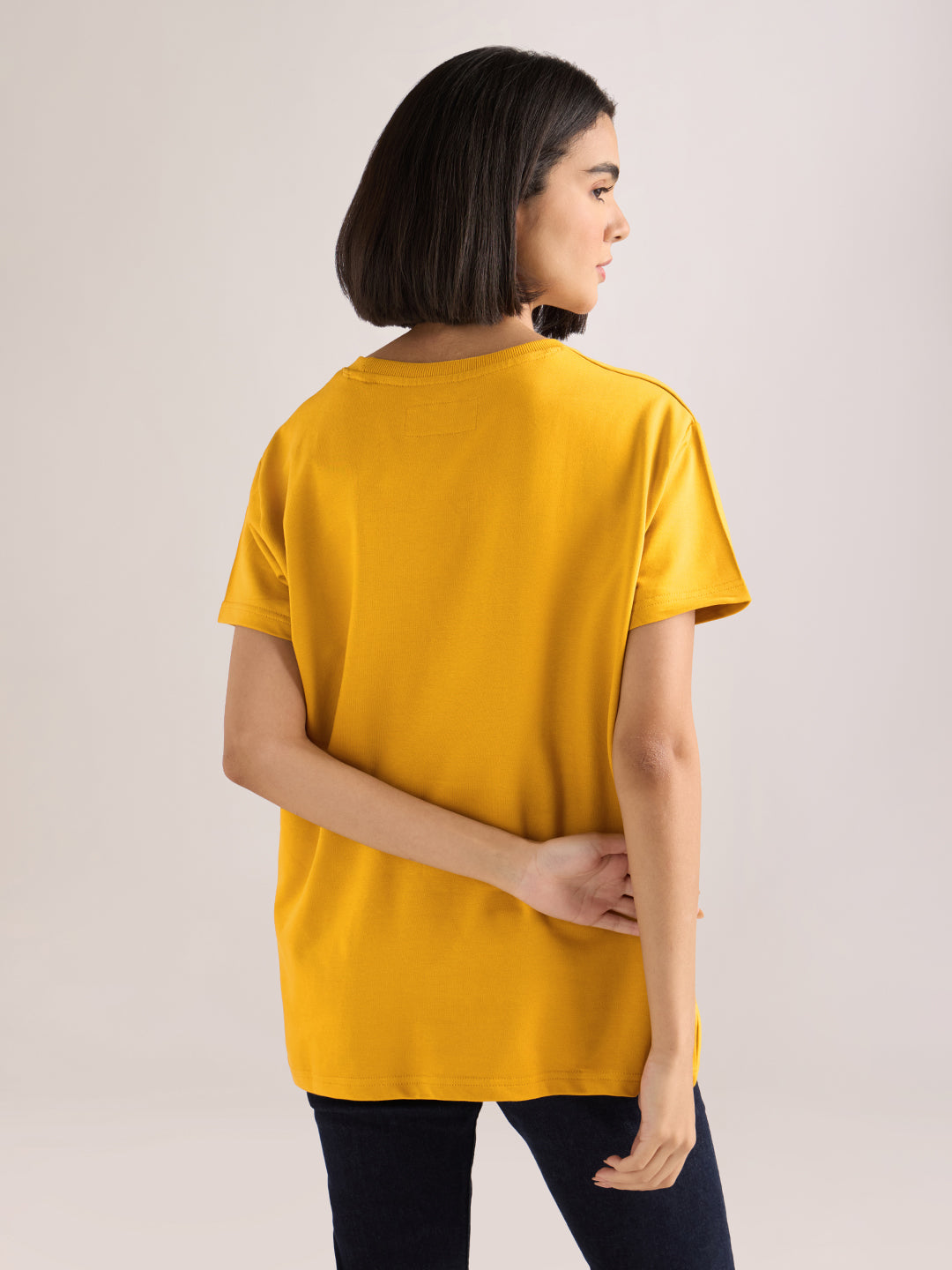 Womens Embroidery Boxy Regular Fit French Terry Cotton Tshirt