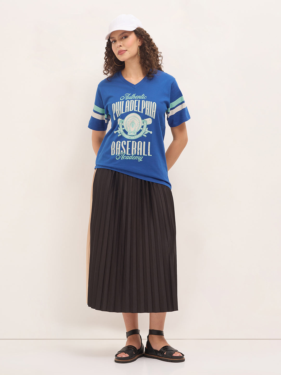 Womens Half Sleeve V-Neck Printed Oversized Fit Tshirts