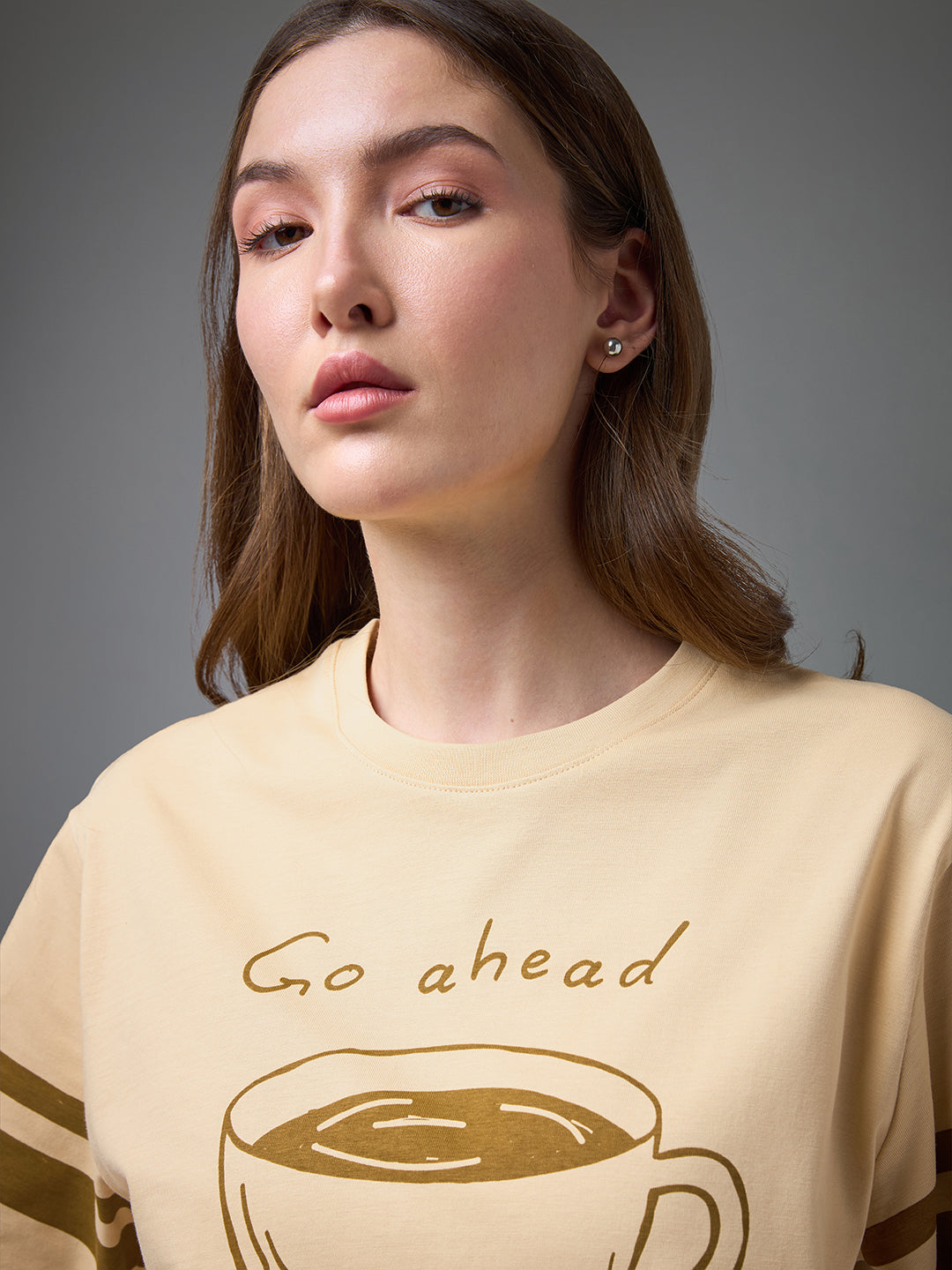 Womens Printed Round Neck Oversized Fit Tshirt
