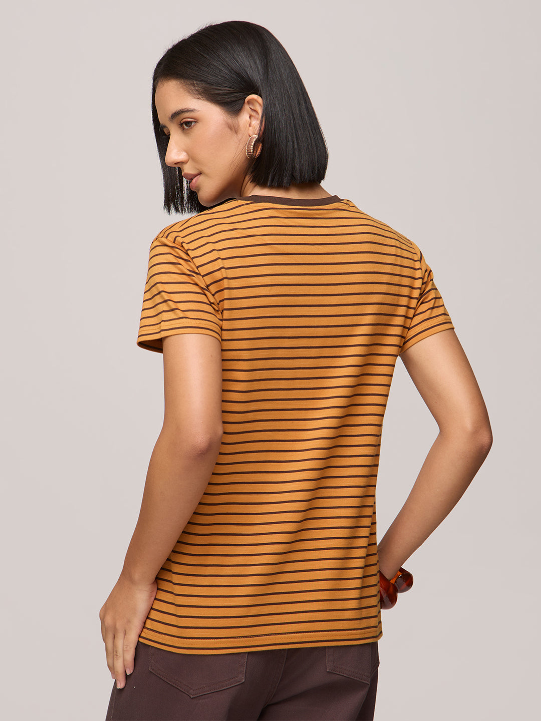 Womens Striped Regular Fit Cotton T-Shirt