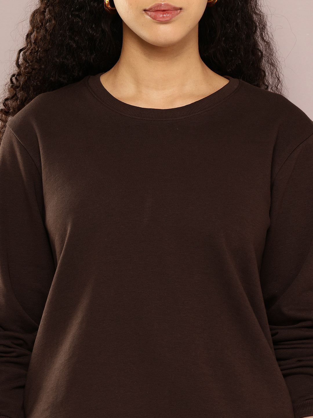 Womens Full Sleeve Round Neck Solid Relaxed Fit Tshirts