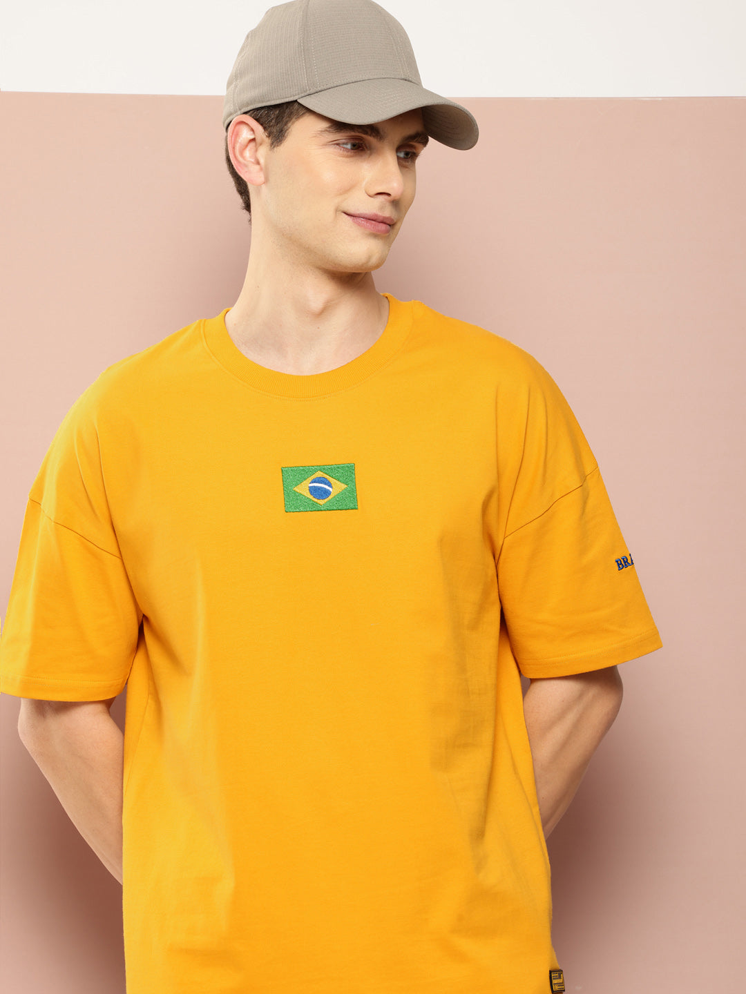Mens Half Sleeve Drop Shoulder Embroidery Oversized Fit T-Shirts