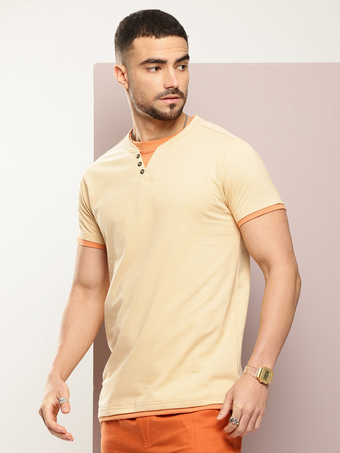 Mens Half Sleeve V-Neck Solid Regular Fit Tshirts