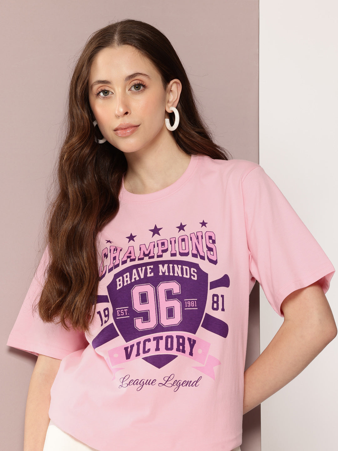 Womens Half Sleeve Round Neck Printed Oversized Fit Tshirts