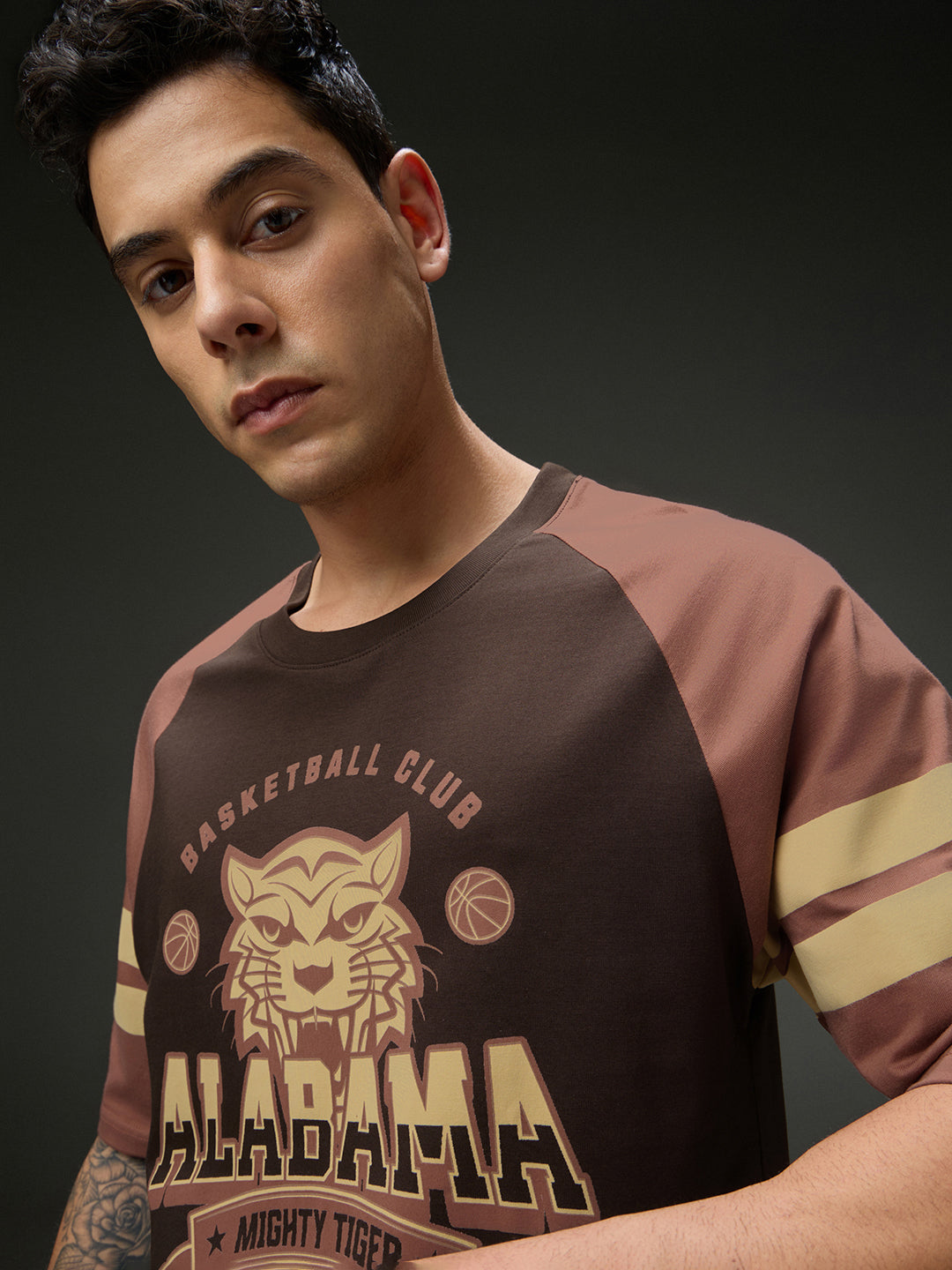 Mens Round Neck Raglan Sleeve Printed Oversized Fit Tshirt