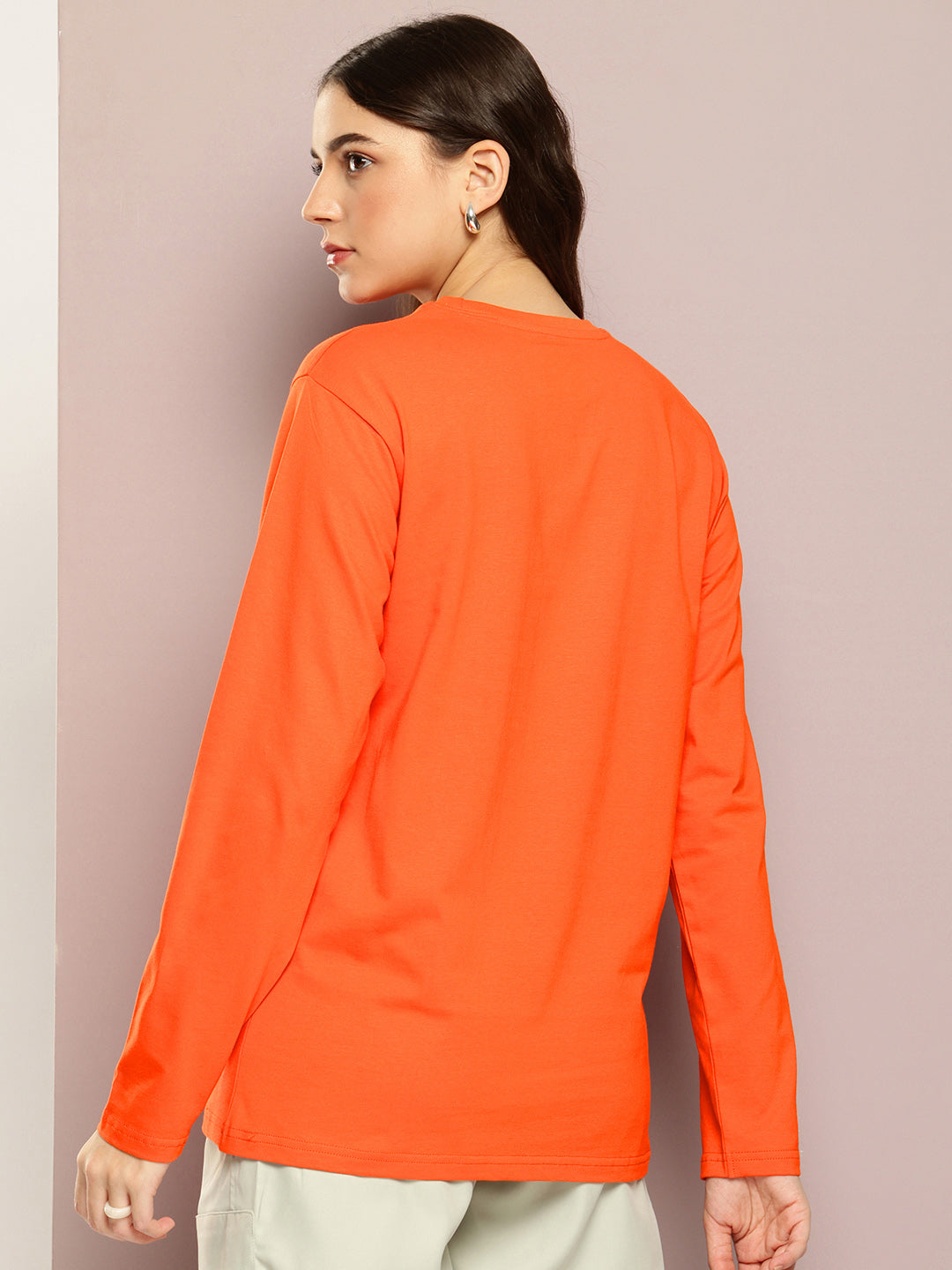 Womens Full Sleeve Round Neck Printed Oversized Fit Tshirts