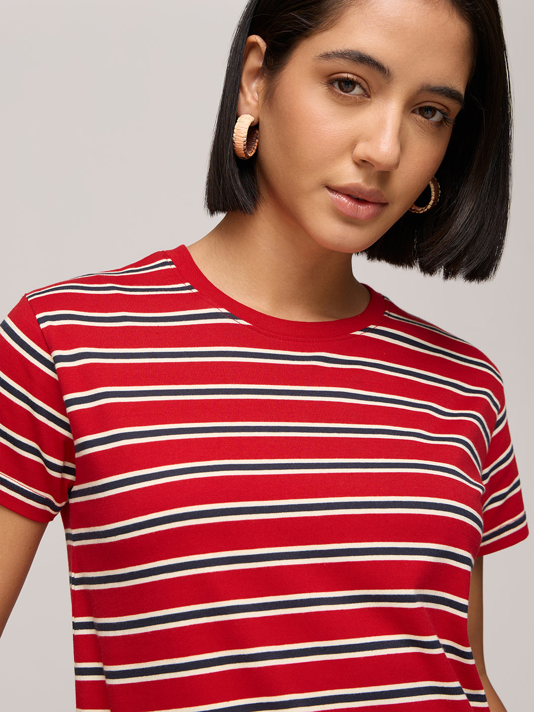 Womens Striped Regular Fit Cotton T-Shirt