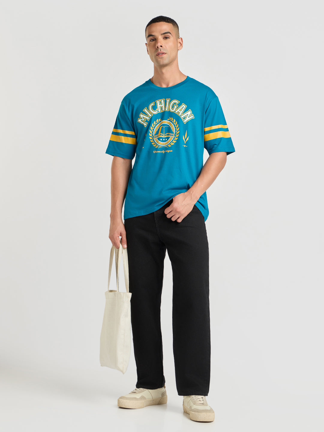 Mens Printed Oversized Half Sleeve Round Neck Tshirt