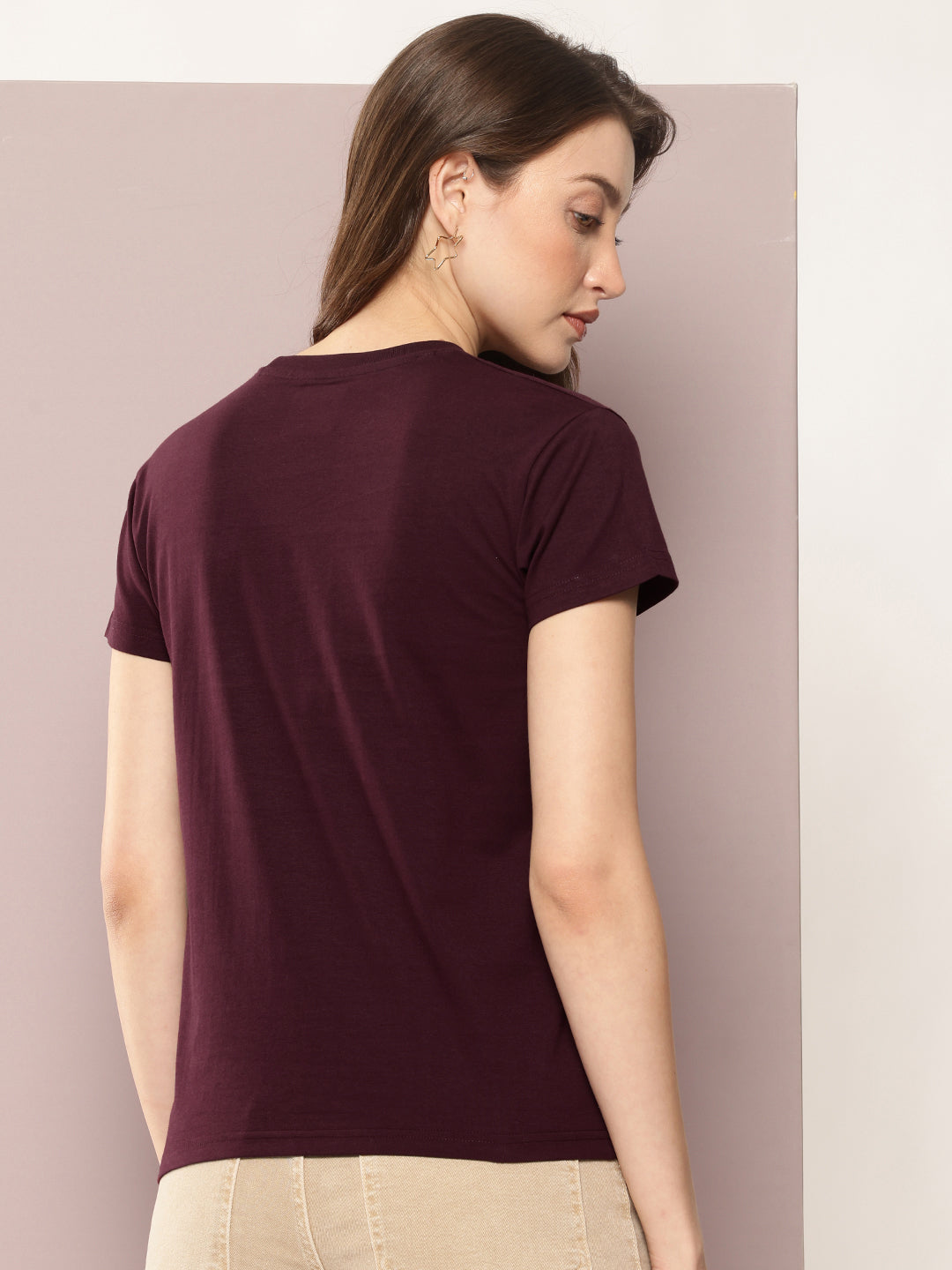 Womens Half Sleeve Round Neck Solid Regular Fit Tshirts