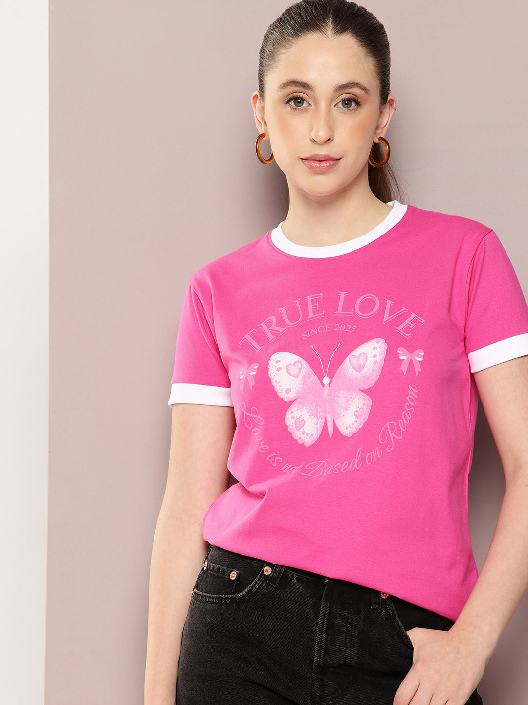 Womens Half Sleeve Round Neck Printed Regular Fit Tshirts