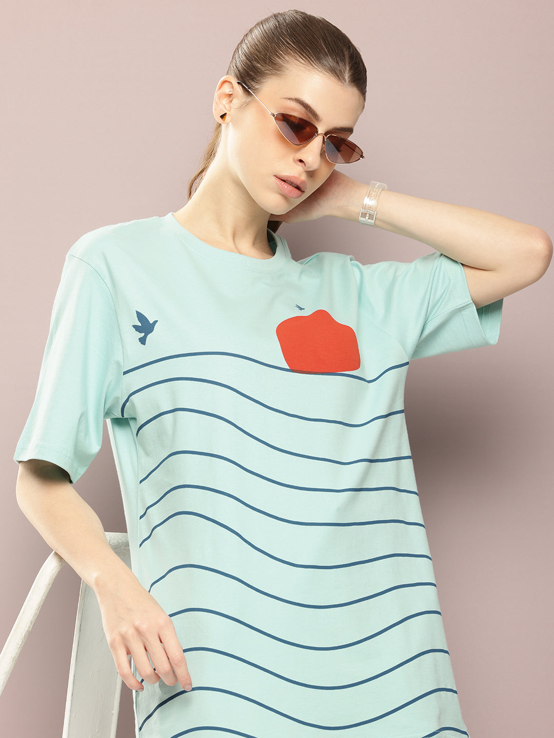 Womens Half Sleeve Round Neck Printed Oversized Fit Tshirts