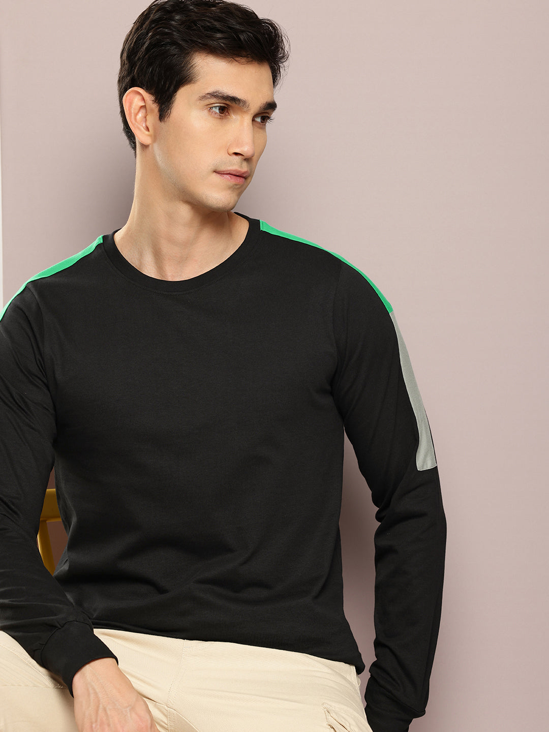 Mens Full Sleeve Round Neck Solid Regular Fit Tshirts