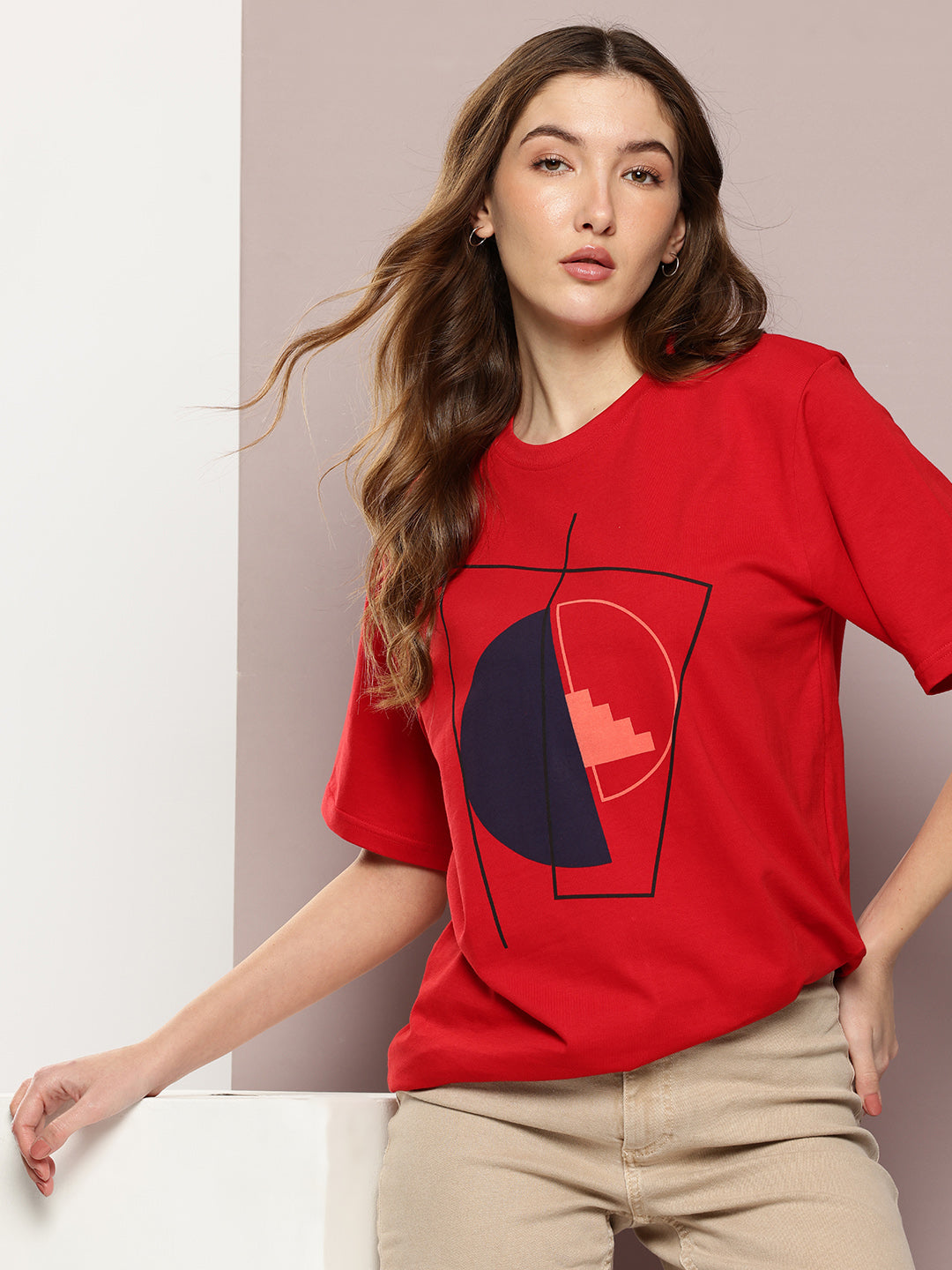 Womens Half Sleeve Round Neck Printed Oversized Fit Tshirts