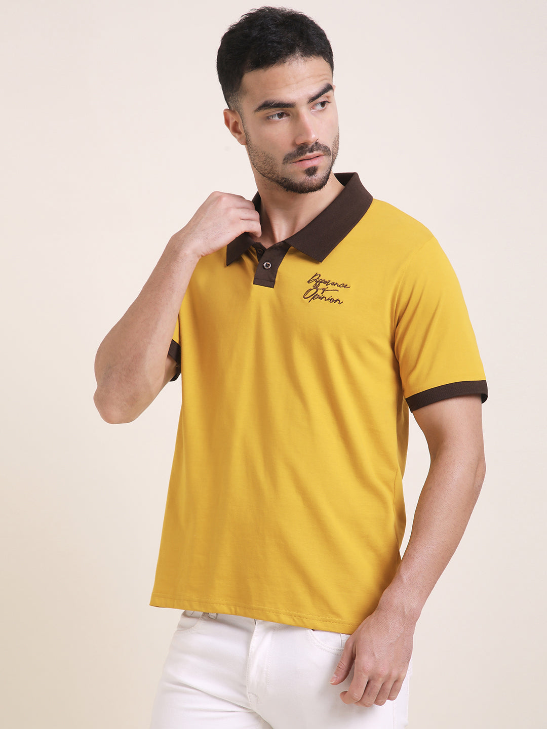 Mens Half Sleeve Polo Neck Back Embroidered Relaxed Fit Tshirts