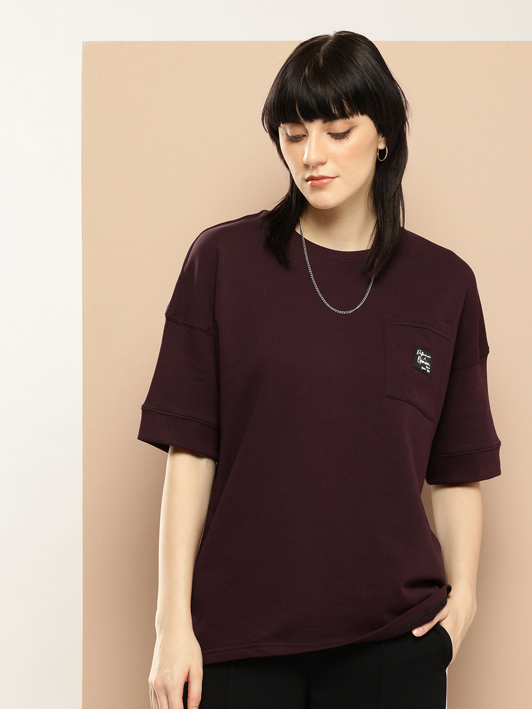 Womens Half Sleeve Round Neck Solid Oversized Fit Tshirts