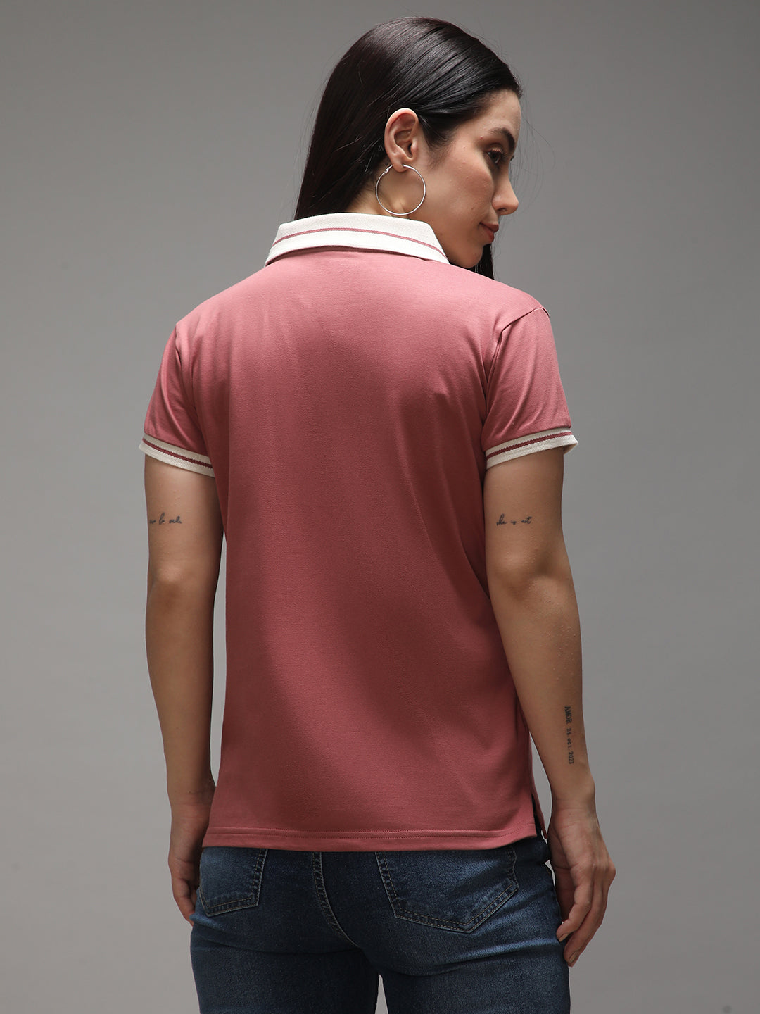 Womens Half Sleeve Polo Neck Solid Regular Fit Tshirts