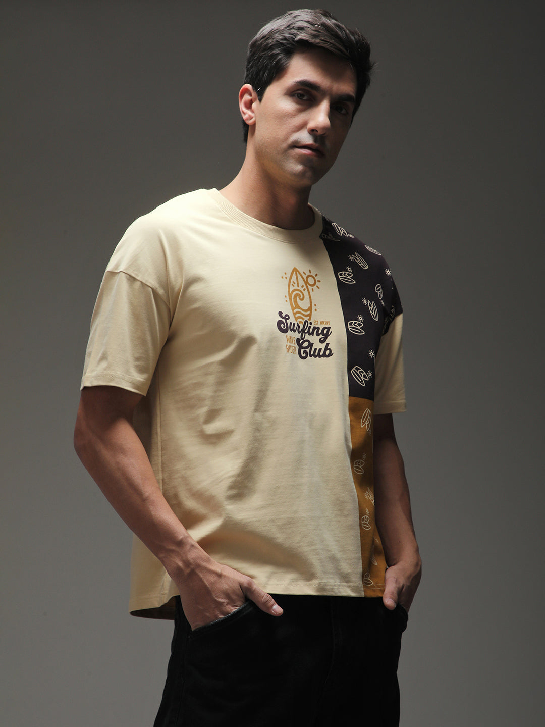 Mens Half Sleeve Drop Shoulder Printed Oversized Fit T-Shirts