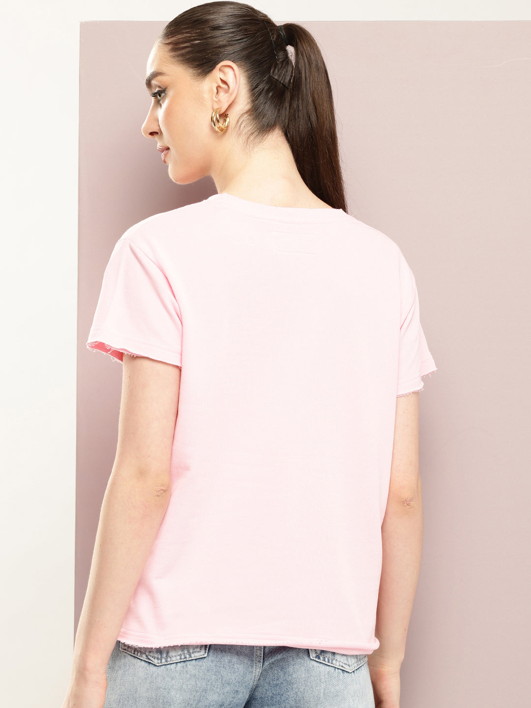 Womens Half Sleeve Round Neck Solid Boxy Fit Tshirts