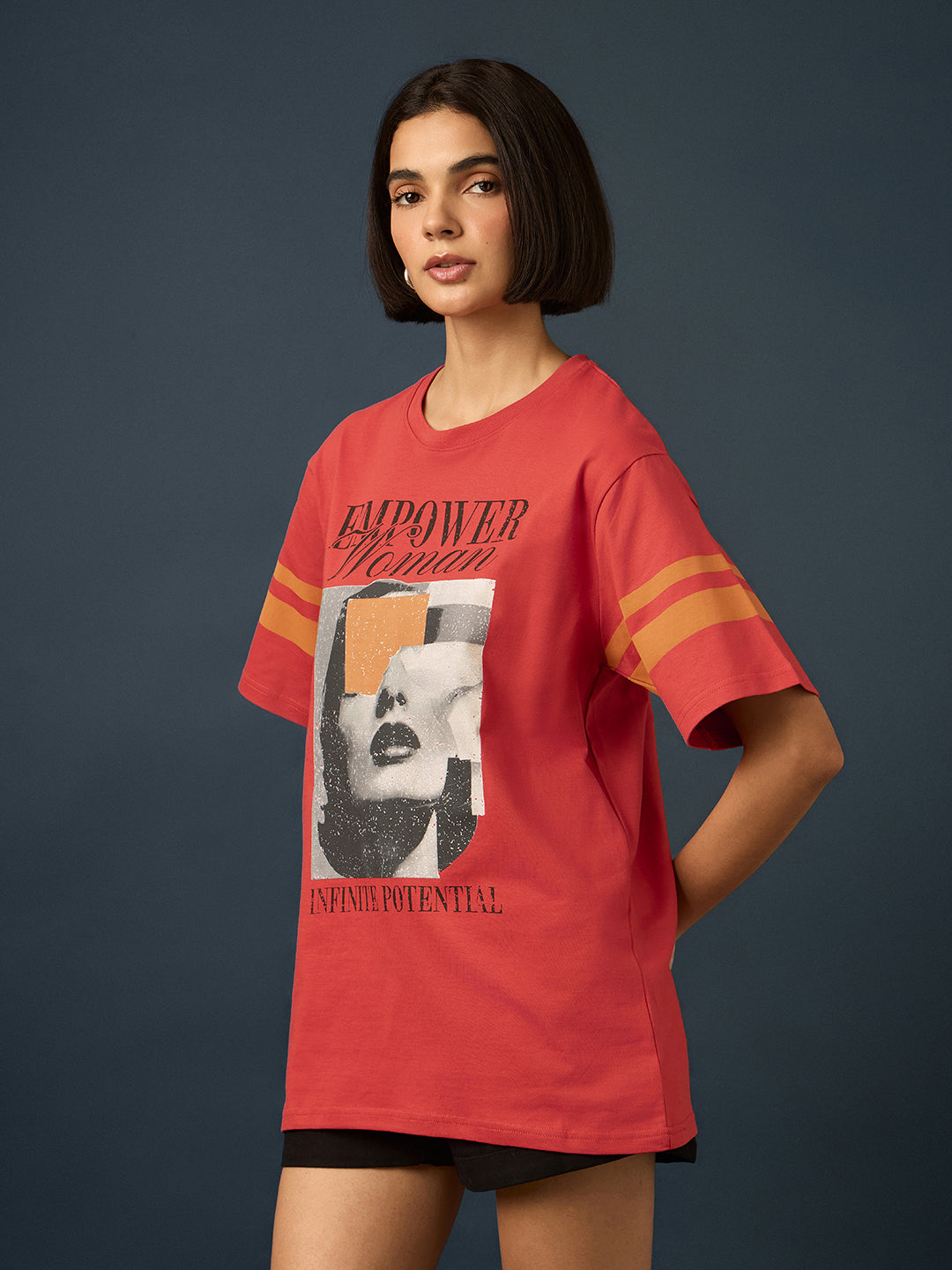 Womens Short Sleeve Printed Oversized Fit Tshirt 