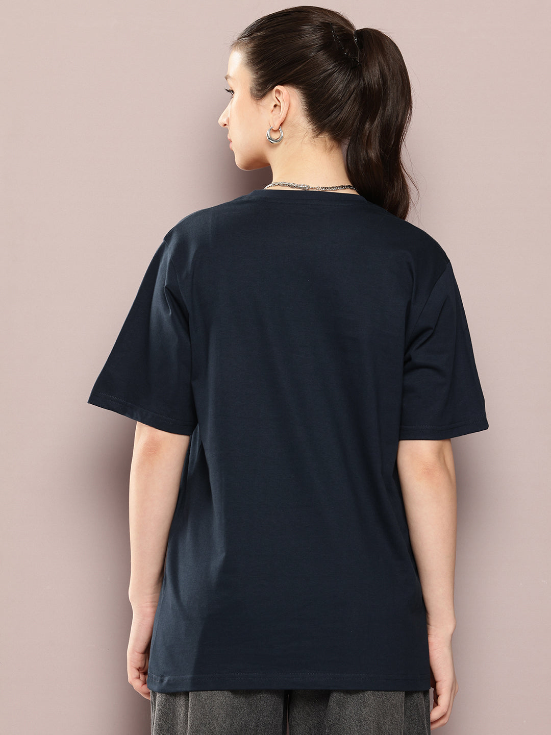 Womens Half Sleeve Round Neck Embroidery Oversized Fit Tshirts