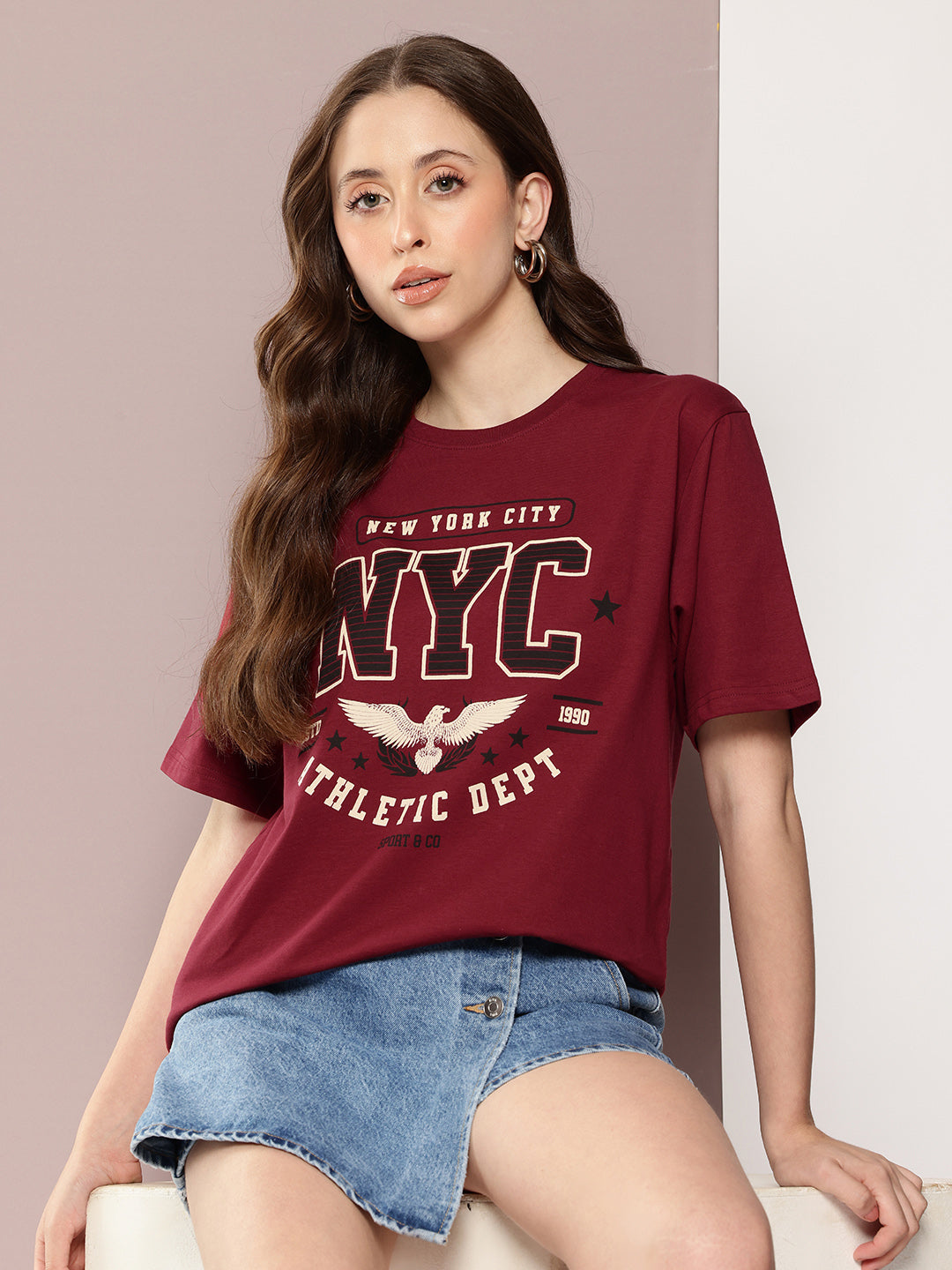 Womens Half Sleeve Round Neck Printed Oversized Fit Tshirts