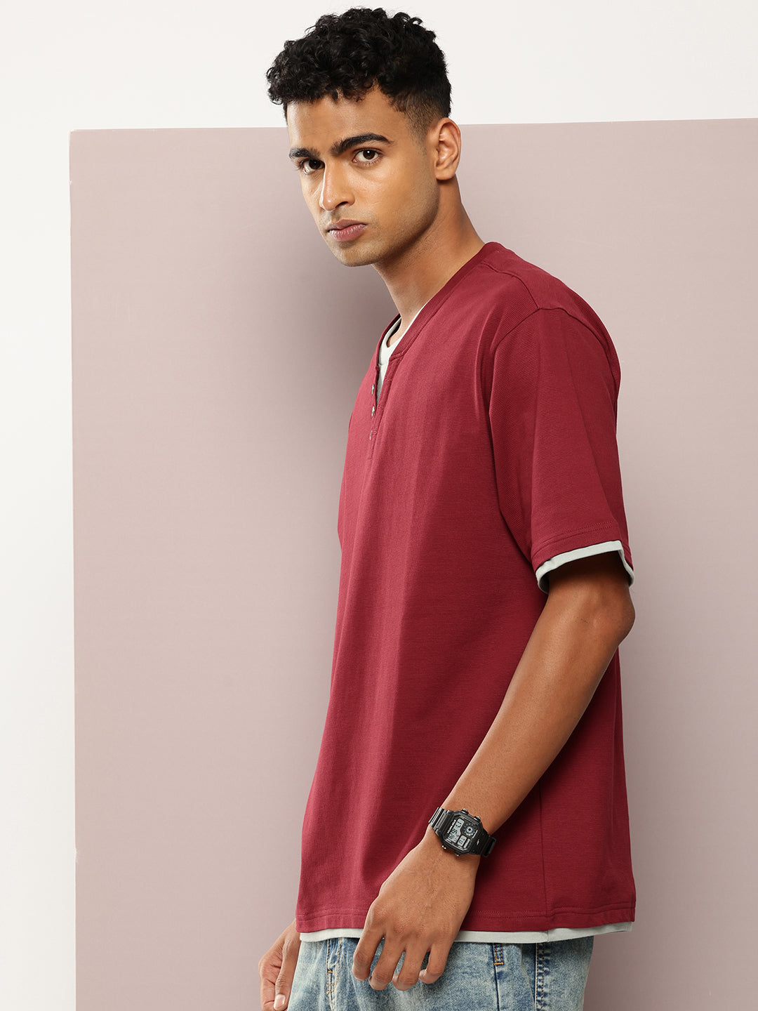 Mens Half Sleeve V-Neck Solid Oversized Fit Tshirts