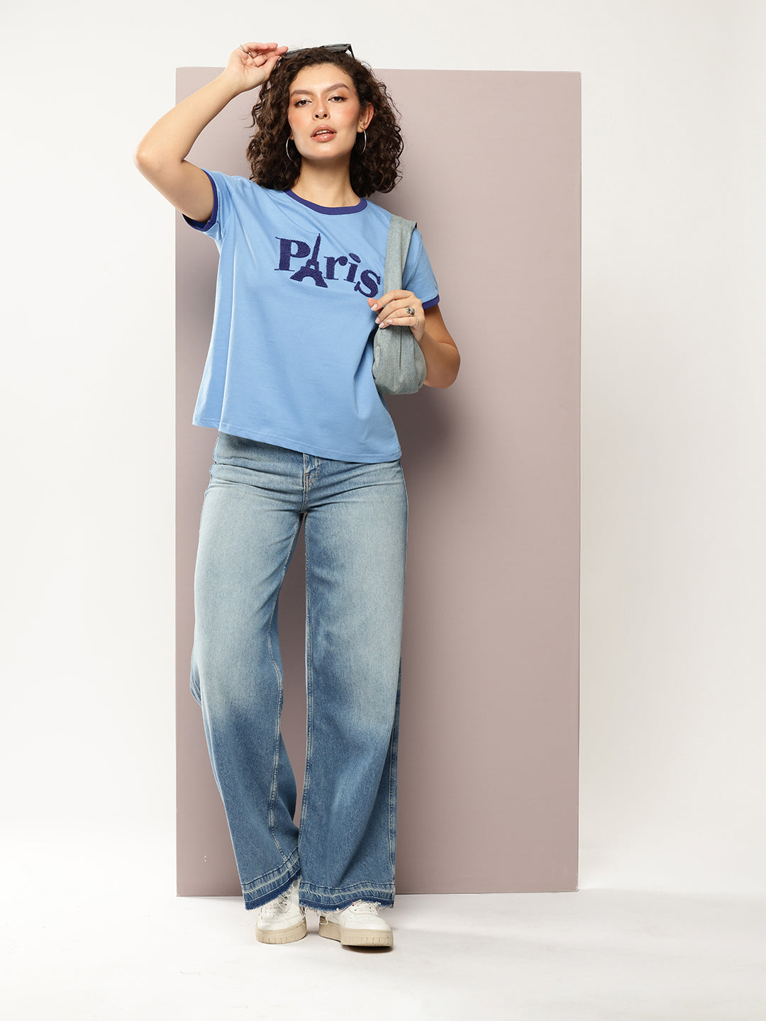 Womens Half Sleeve Round Neck Embroidery Boxy Fit Tshirts