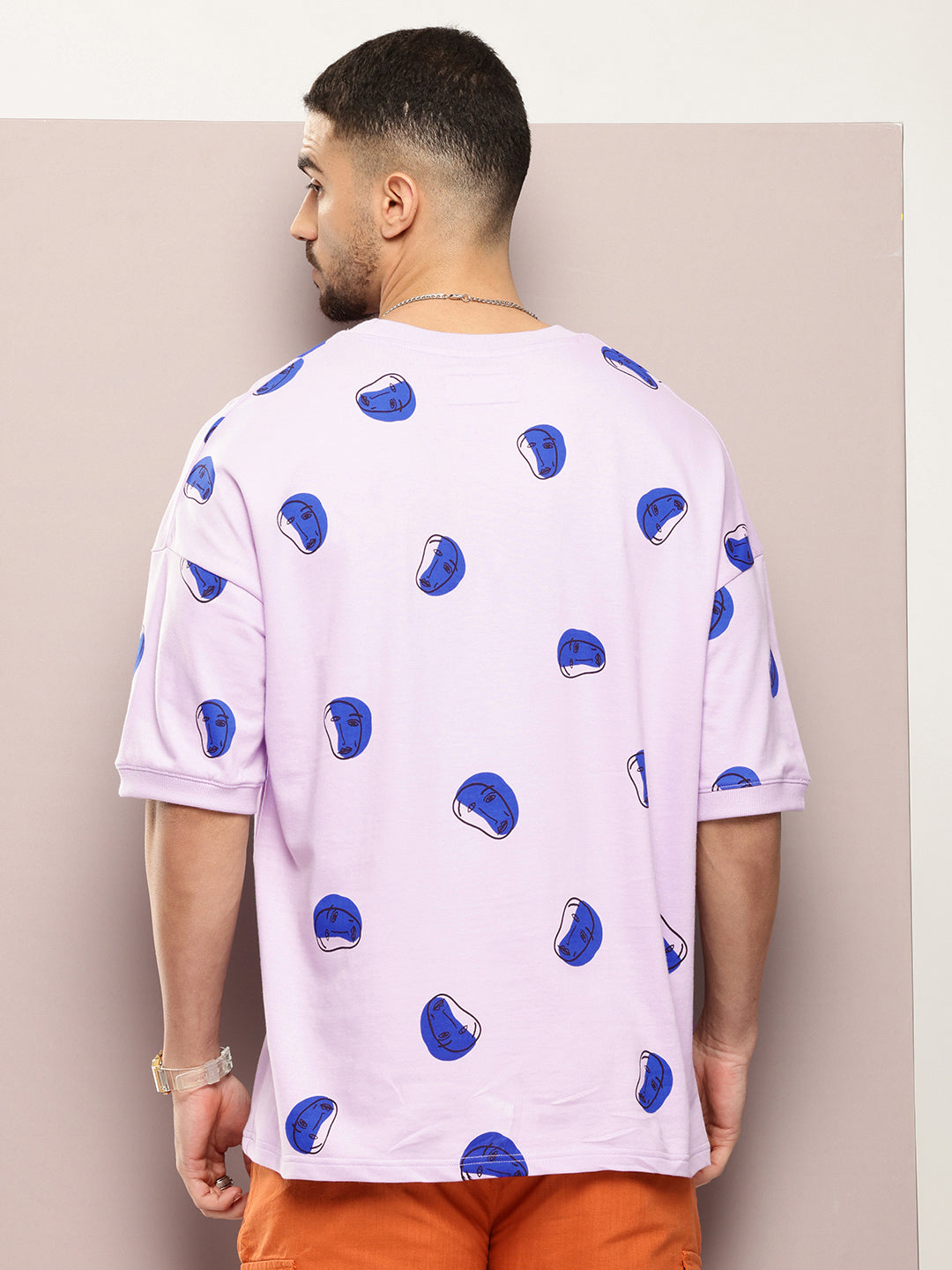 Mens Half Sleeve Round Neck All-Over Printed Oversized Fit Tshirts