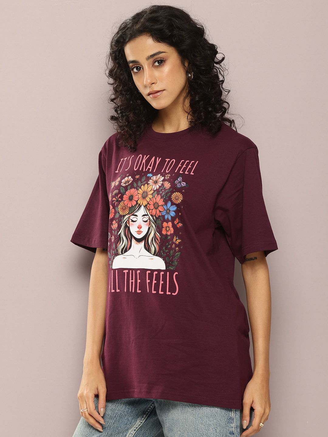 Womens Half Sleeve Round Neck Printed Oversized Fit Tshirts