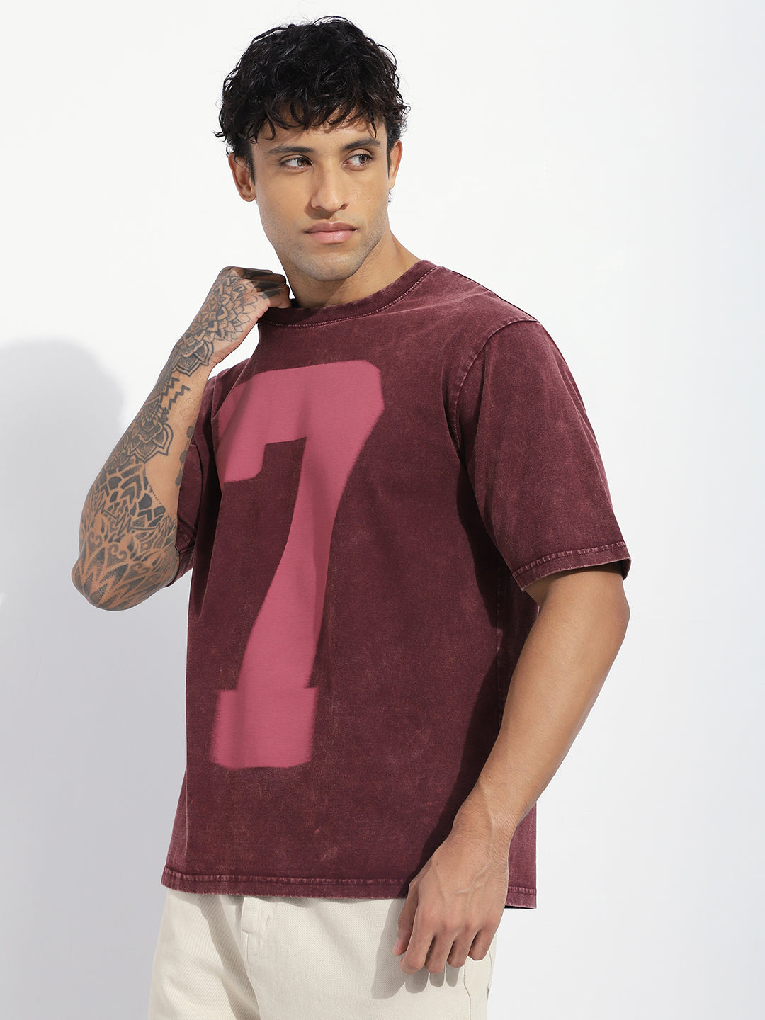 Mens Half Sleeve Round Neck Striped Oversized Fit Tshirts