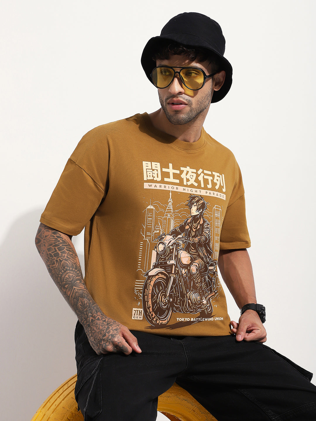 Mens Half Sleeve Drop Shoulder Printed Oversized Fit T-Shirts