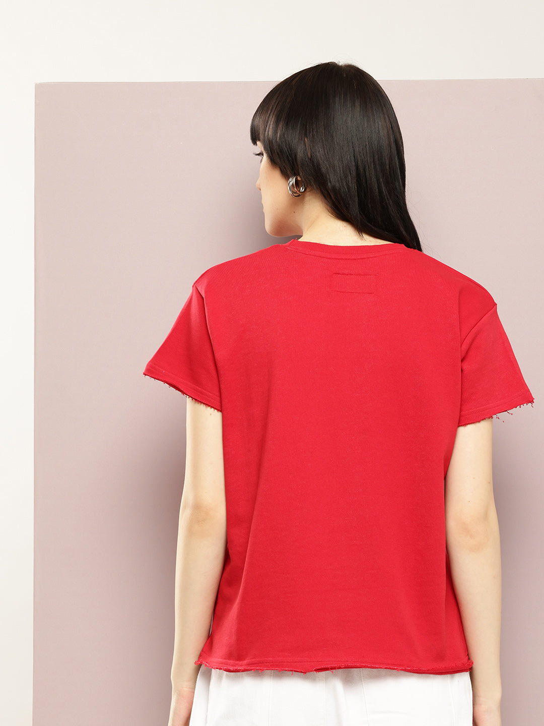 Womens Half Sleeve Round Neck Solid Boxy Fit Tshirts