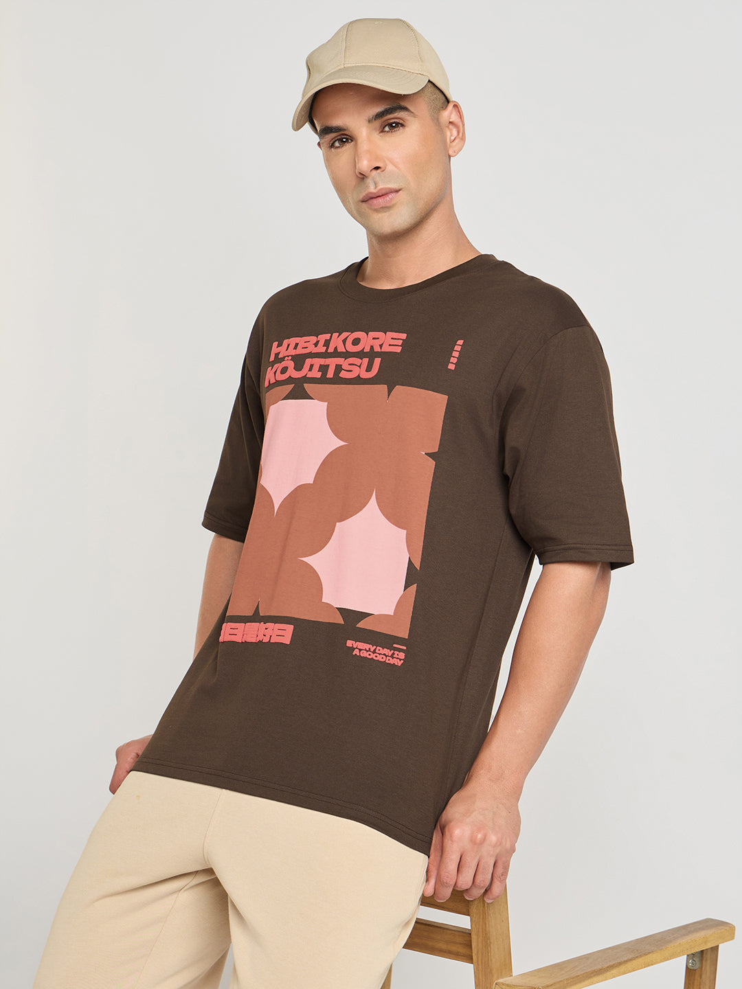 Mens Puff Printed Oversized Half Sleeve Round Neck Tshirt