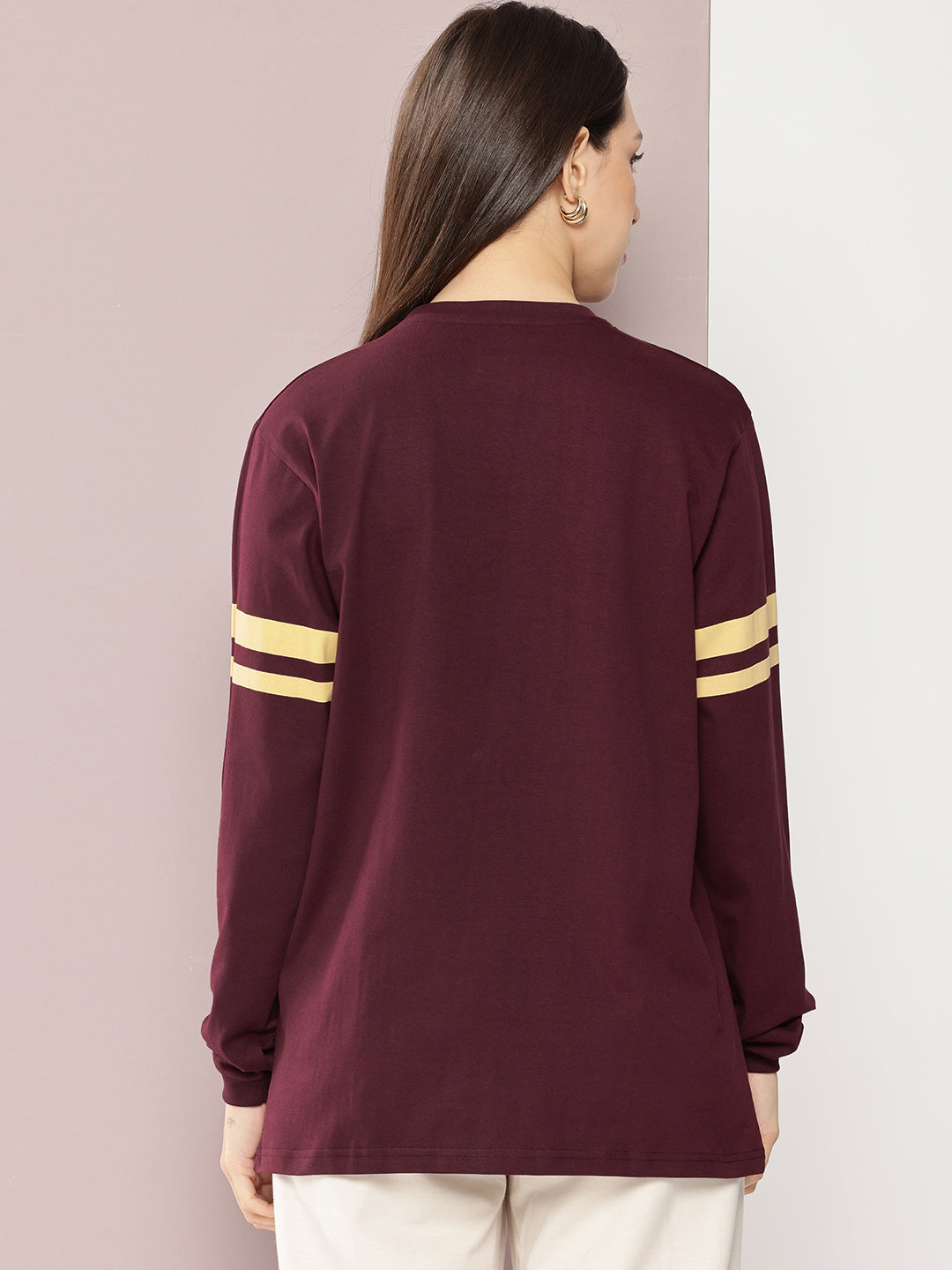 Womens Full Sleeve Round Neck Printed Oversized Fit Tshirts