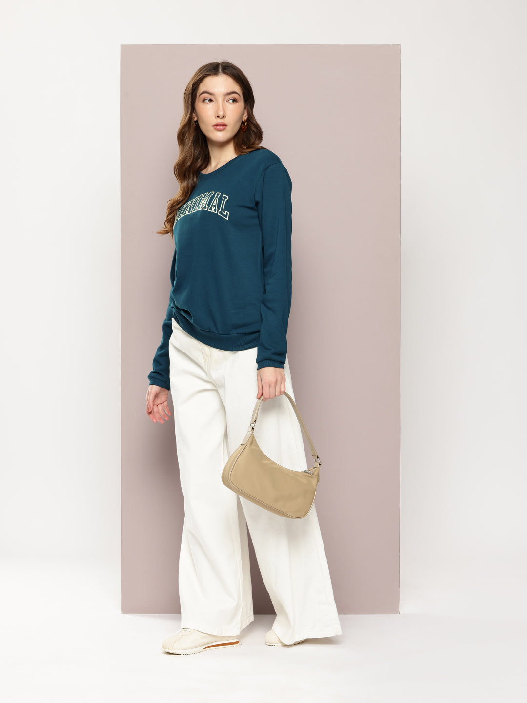Womens Full Sleeve Round Neck Embroidered Relaxed Fit Tshirts