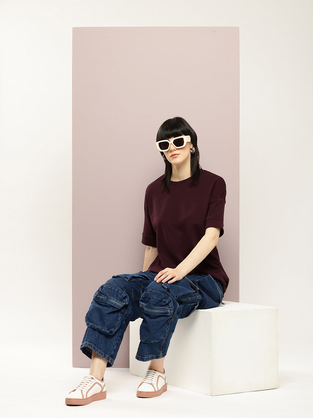 Womens Half Sleeve Round Neck Solid Oversized Fit Tshirts