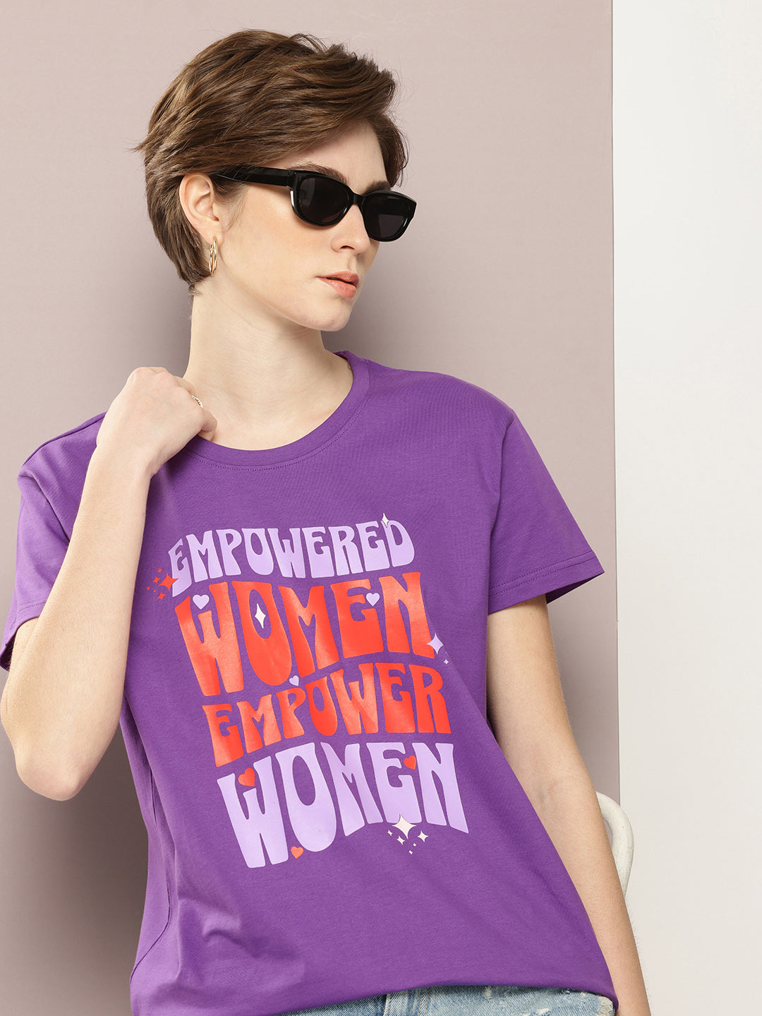 Womens Half Sleeve Round Neck Printed Boxy Fit Tshirts