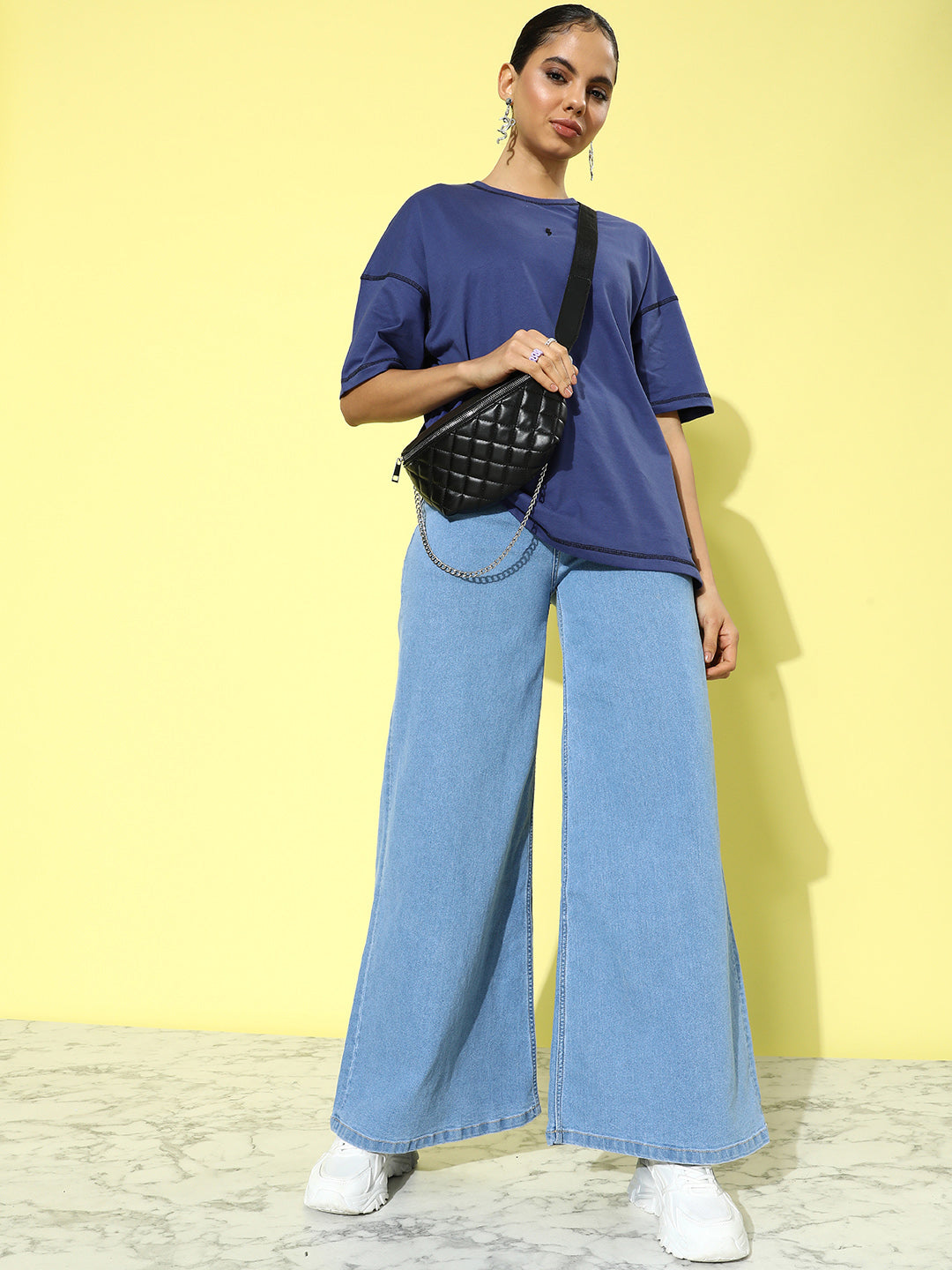 Womens Half Sleeve Drop Shoulder Plain Oversized Fit T-Shirts