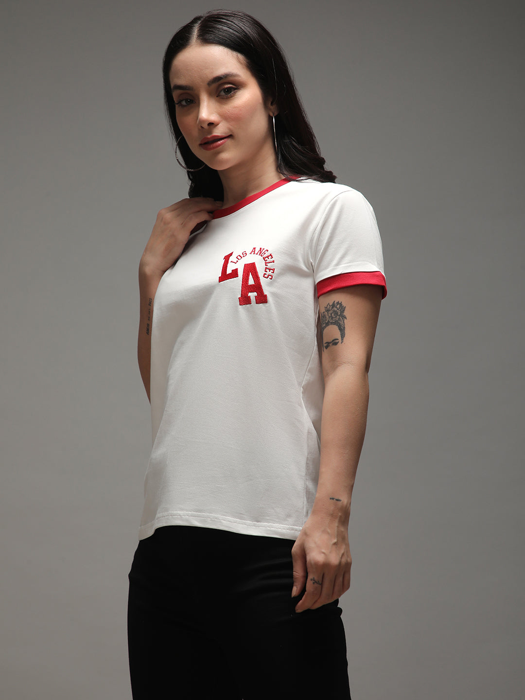 Womens Half Sleeve Round Neck Embroidery Regular Fit Tshirts