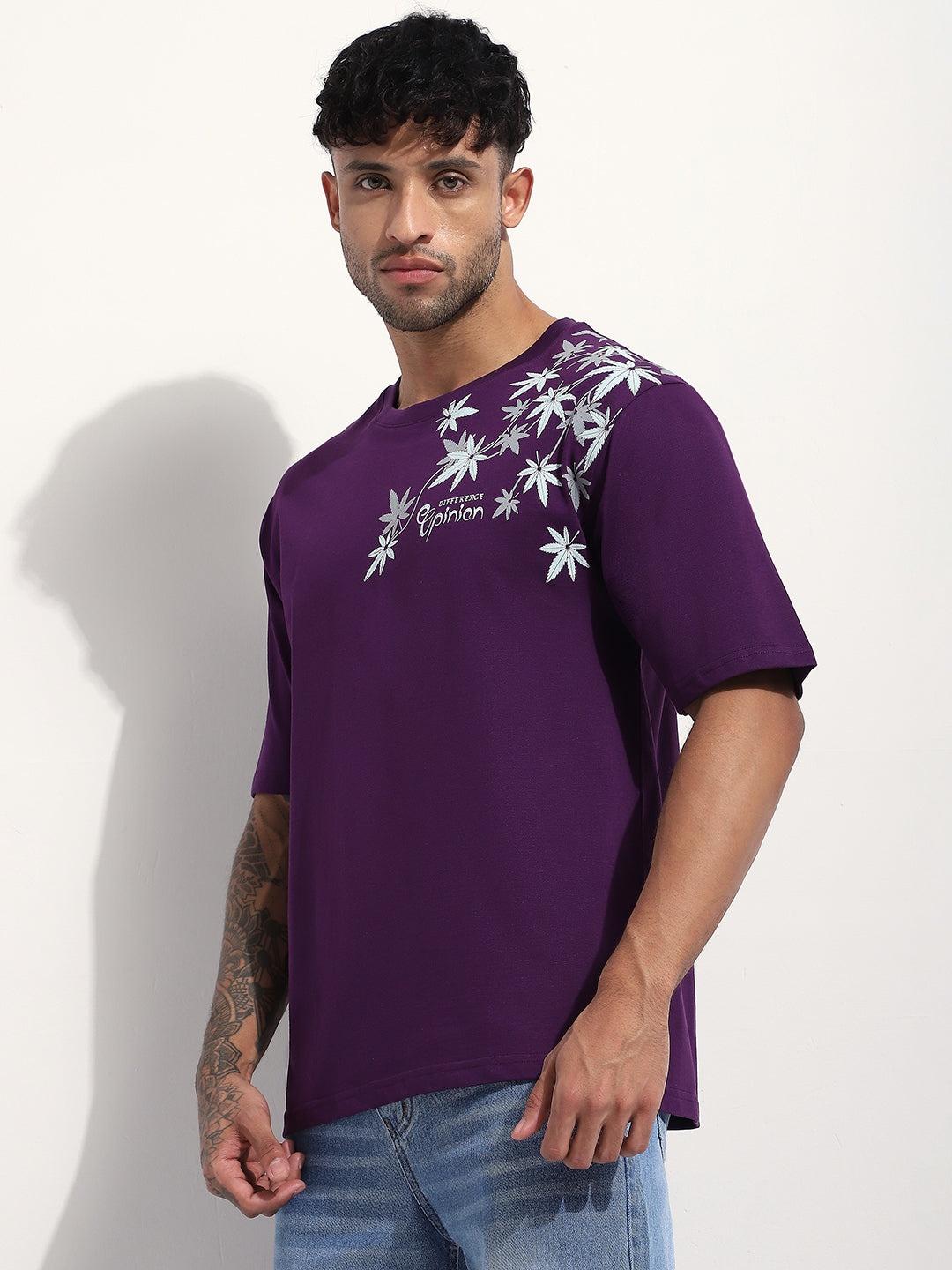 Mens Half Sleeve Round Neck Embroidered Oversized Fit Tshirts
