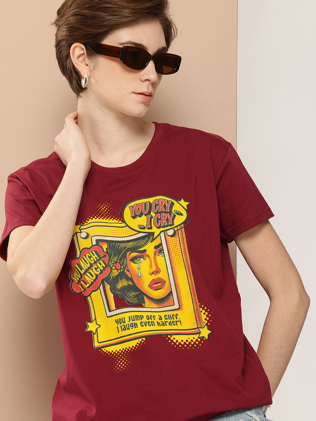 Womens Half Sleeve Round Neck Printed Boxy Fit Tshirts