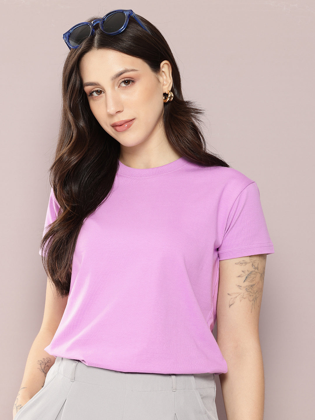 Womens Half Sleeve Round Neck Solid Regular Fit Tshirts