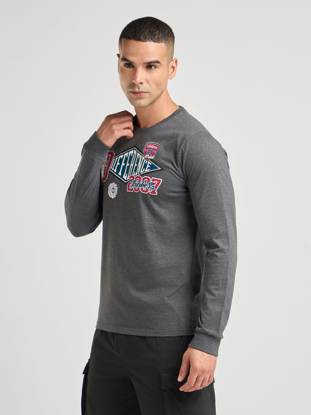 Mens Printed Regular Fit Full Sleeve Round Neck Tshirt