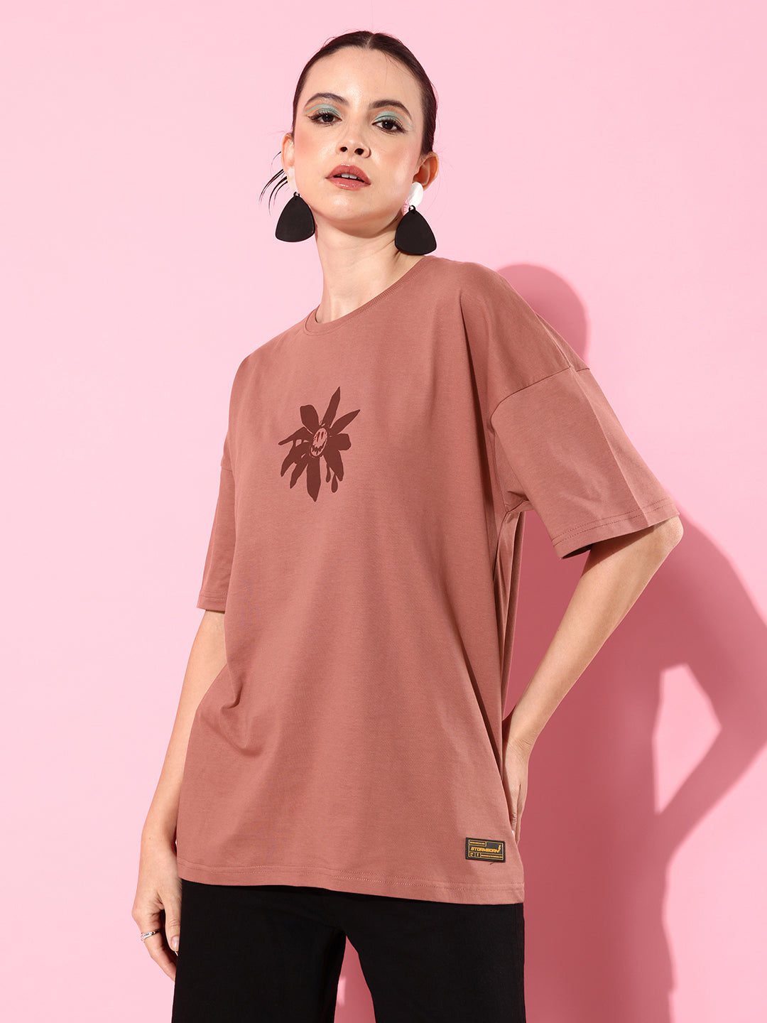 Womens Half Sleeve Drop Shoulder Printed Oversized Fit T-Shirts