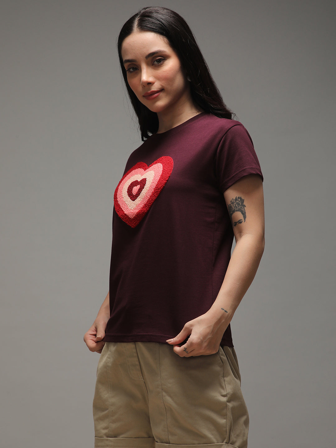 Womens Half Sleeve Round Neck Embroidery Regular Fit Tshirts