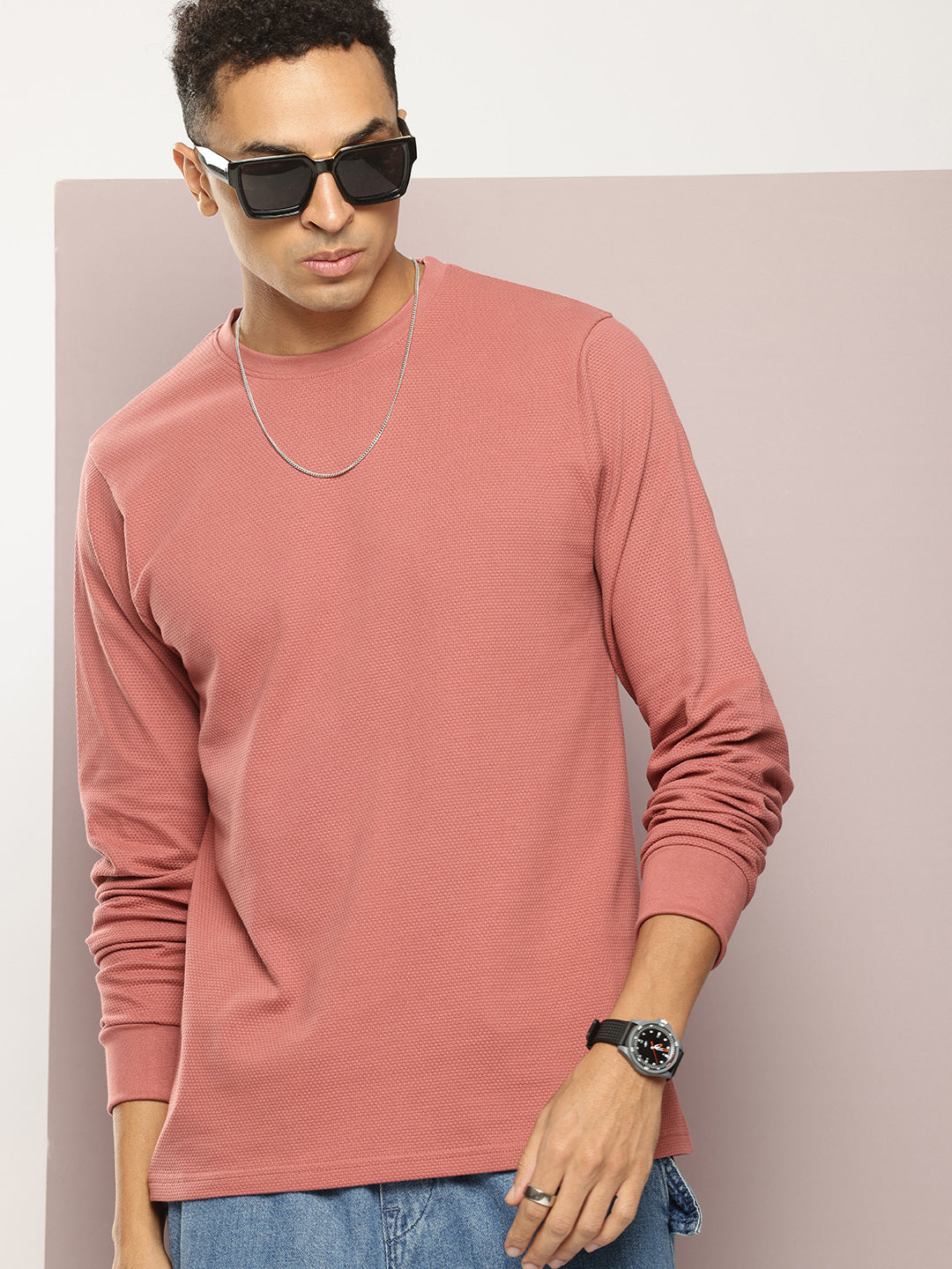 Mens Full Sleeve Round Neck Solid Regular Fit Tshirts