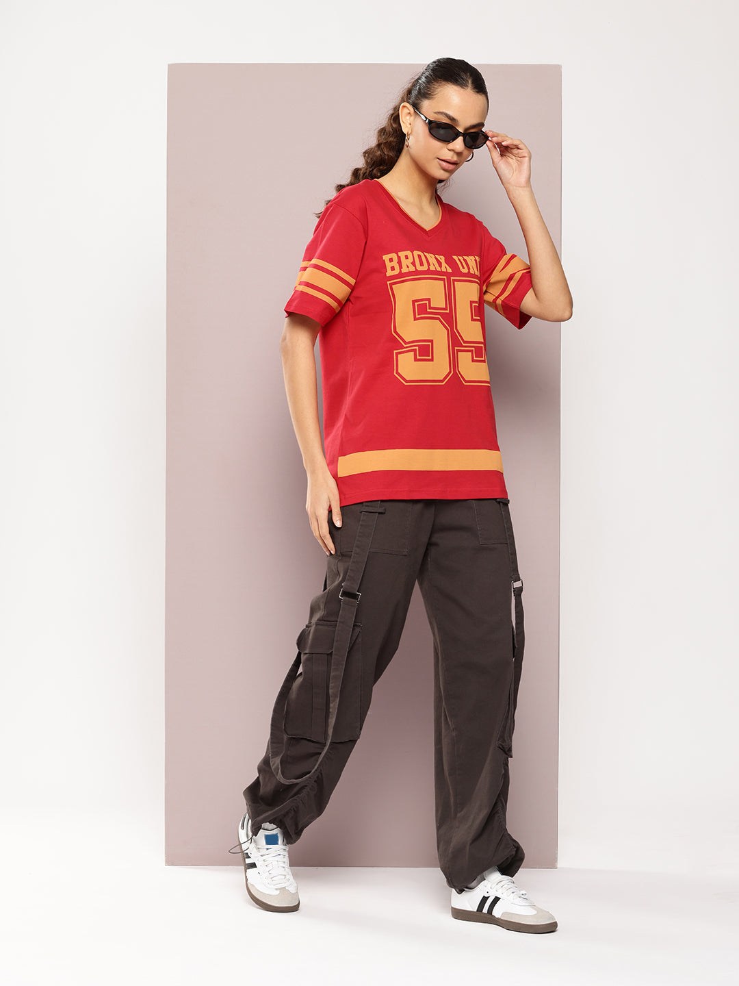 Womens Half Sleeve V-Neck Printed Oversized Fit Tshirts