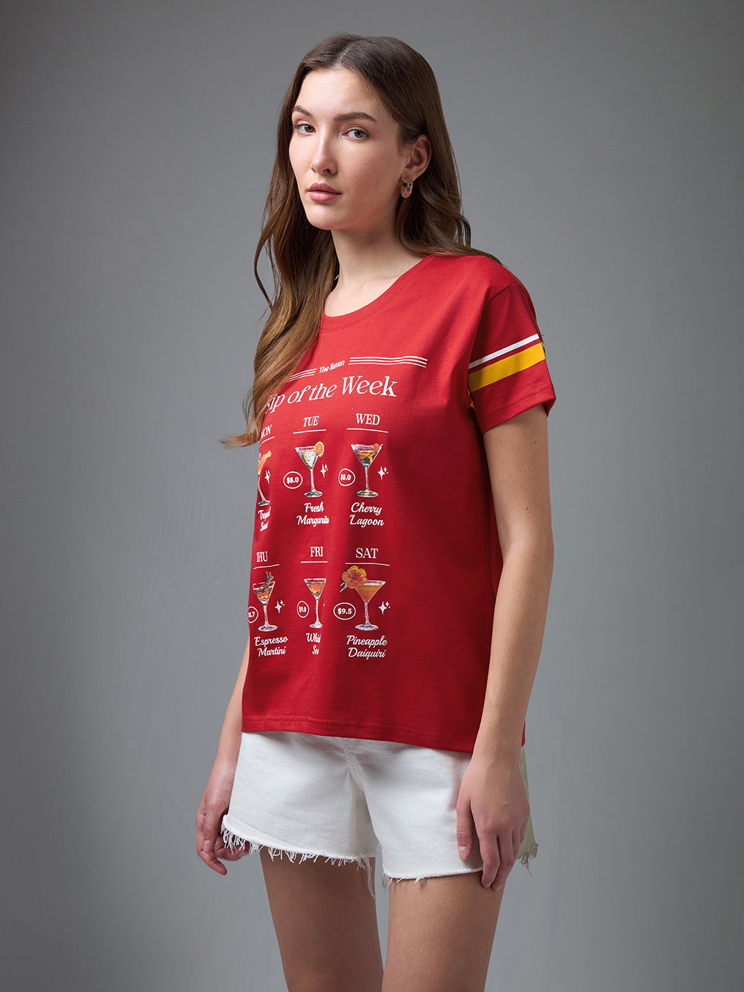 Womens Printed Round Neck Boxy Fit Tshirt