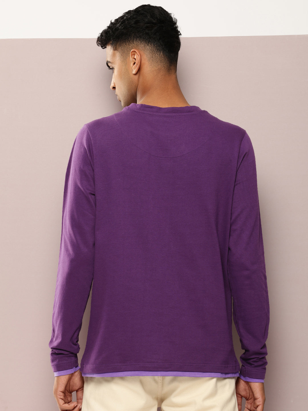 Mens Full Sleeve V-Neck Solid Regular Fit Tshirts